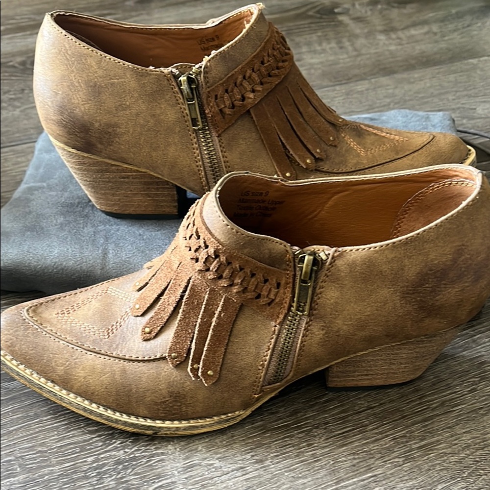 Very Volatile Brown Fringe Ankle Boots